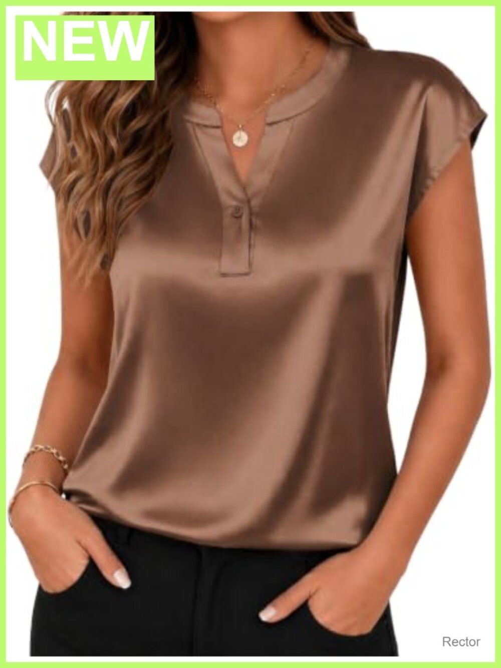 Satin V Neck Cap Sleeve Blouse Business Casual Top